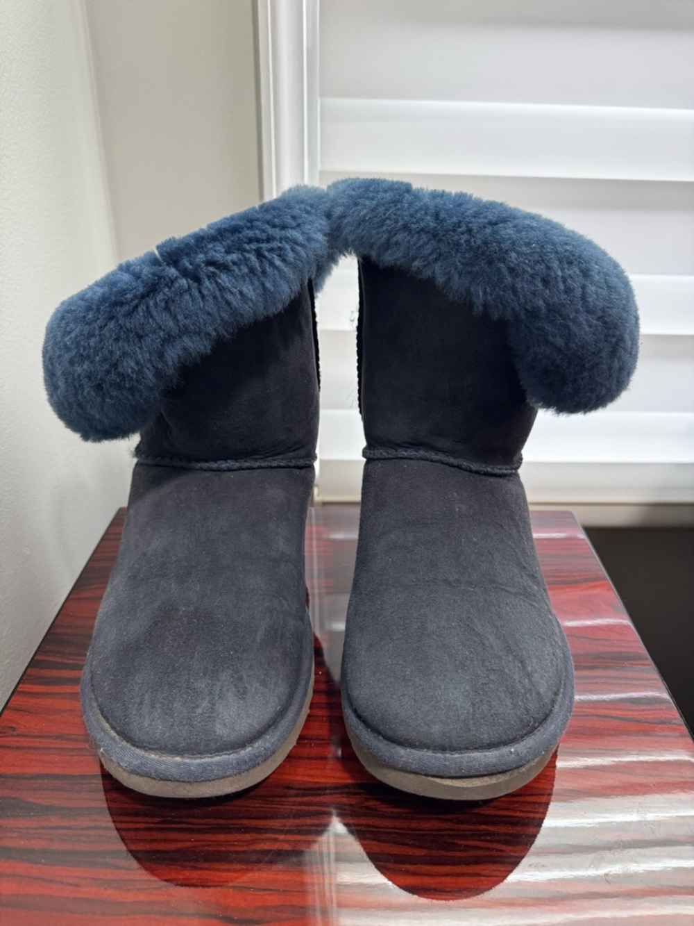 UGG Women's Navy Shearling Fold-Over Short Boot